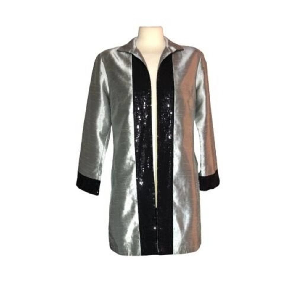 Grace Chuang Dressy Jacket-M—Silver With Black Sequin Trim
